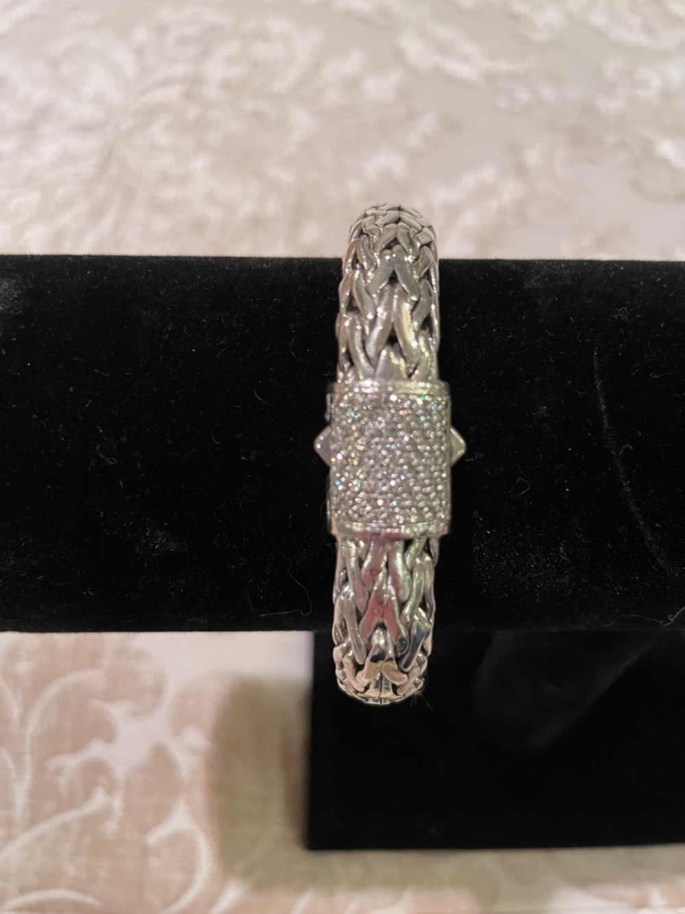 John Hardy Silver Pavé Woven Chain Bracelet